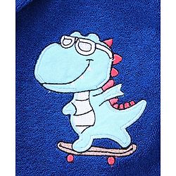 Babyhug Terry Knit Full Sleeves Hooded Bath Robe With Dino Embroidery - Navy Blue