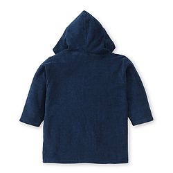Babyhug Terry Knirt Full Sleeves Bath Robe With Hood Dino Embroidery - Navy Blue