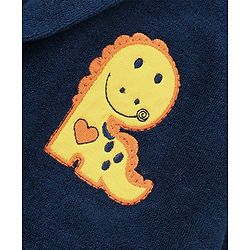 Babyhug Terry Knirt Full Sleeves Bath Robe With Hood Dino Embroidery - Navy Blue