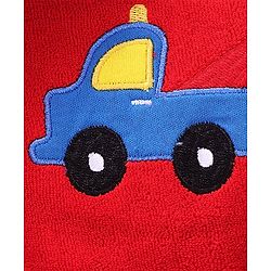 Babyhug Terry Knit Full Sleeves Hooded Bath Robe With Plane Embroidery - Red
