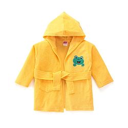 Babyhug Terry Knit Full Sleeves Bath Robe With Hood and Frog Embroidery - Yellow