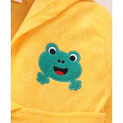 Babyhug Terry Knit Full Sleeves Bath Robe With Hood and Frog Embroidery - Yellow