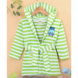 Babyhug Terry Knit Full Sleeves Bath Robe With Hood Dragon Embroidery - Green