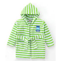 Babyhug Terry Knit Full Sleeves Bath Robe With Hood Dragon Embroidery - Green