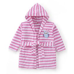 Babyhug Terry Knit Full Sleeves Bath Robe With Hood Owl Embroidery - Pink