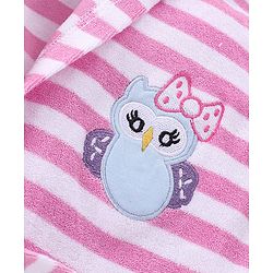 Babyhug Terry Knit Full Sleeves Bath Robe With Hood Owl Embroidery - Pink