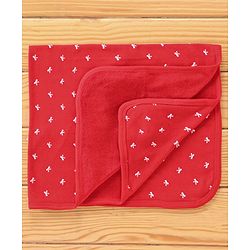 Babyhug Terry Knit Bow Print Towel Pack of 2 L 76.2 x B 76.2 cm- Red & White