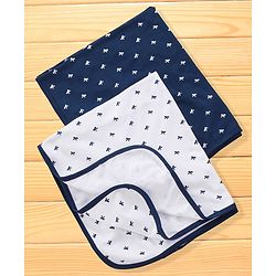 Babyhug Terry Towel Set Bow Print Pack of 2 L 76 x B 76 cm - Blue & White