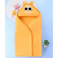 Babyhug Interlock Hooded Wrapper With Cat Print L 76.2 x B 76.2 cm - Orange