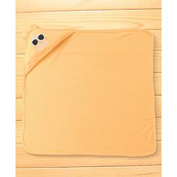 Babyhug Interlock Hooded Wrapper With Cat Print L 76.2 x B 76.2 cm - Orange