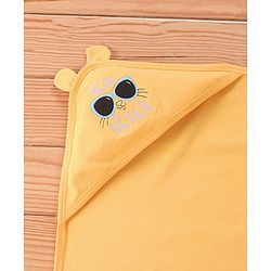 Babyhug Interlock Hooded Wrapper With Cat Print L 76.2 x B 76.2 cm - Orange