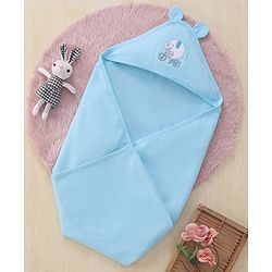 Babyhug Interlock Wrapper With Hood Elephant on a Cycle Print L 76.2 x B 76.2 cm - Blue