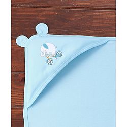 Babyhug Interlock Wrapper With Hood Elephant on a Cycle Print L 76.2 x B 76.2 cm - Blue