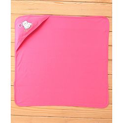 Babyhug Terry Interlock Wrapper With Hood Owl Print L 76.2 x B 76.2 cm - Pink