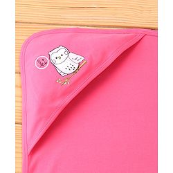 Babyhug Terry Interlock Wrapper With Hood Owl Print L 76.2 x B 76.2 cm - Pink