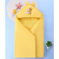 Babyhug Terry Interlock Towel Wrapper With Hood Koala Print L 76.2 x B 76.2 cm - Yellow