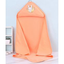 Babyhug Interlock Hooded Wrapper With Bunny Print L 76.2 x B 76.2 cm - Orange