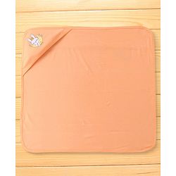 Babyhug Interlock Hooded Wrapper With Bunny Print L 76.2 x B 76.2 cm - Orange