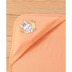 Babyhug Interlock Hooded Wrapper With Bunny Print L 76.2 x B 76.2 cm - Orange