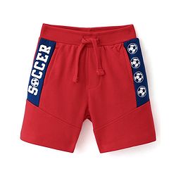 Babyhug Cotton Looper Knit Shorts Soccer Print - Red