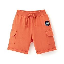 Babyhug Cotton Looper Knit Shorts With Camp Patch - Orange
