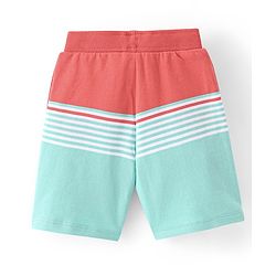 Babyhug Cotton Looper Knit Striped Shorts - Blue & Red