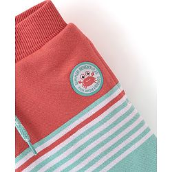 Babyhug Cotton Looper Knit Striped Shorts - Blue & Red