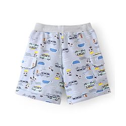 Babyhug Cotton Looper Knit Shorts Beach Theme Print - Blue