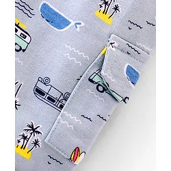 Babyhug Cotton Looper Knit Shorts Beach Theme Print - Blue