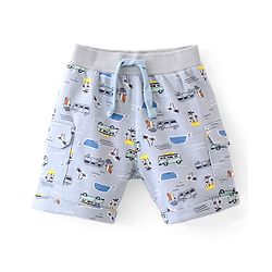 Babyhug Cotton Looper Knit Shorts Beach Theme Print - Blue