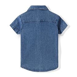 Babyhug Disney Denim Woven Half Sleeves Shirt with Mickey Mouse Graphics - Blue