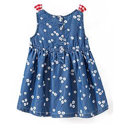 Babyhug Disney Cotton Knit Sleeveless Floral Print Frock with Bloomer & Minnie Mouse Applique - Blue