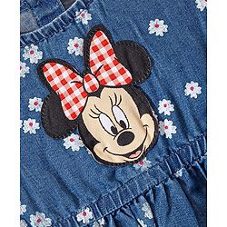 Babyhug Disney Cotton Knit Sleeveless Floral Print Frock with Bloomer & Minnie Mouse Applique - Blue