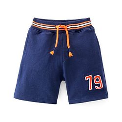 Babyhug Cotton Looper Knit Shorts With Number Embroidery - Navy Blue