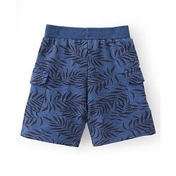 Babyhug Cotton Looper Knit Shorts Leafy Print - Blue