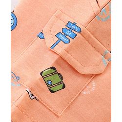 Babyhug Cotton Looper Knit Knee Length Shorts Compus Print - Orange