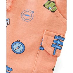 Babyhug Cotton Looper Knit Knee Length Shorts Compus Print - Orange