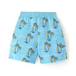 Babyhug Cotton Looper Knit Knee Length Shorts Boat Print - Blue