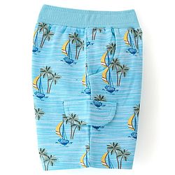 Babyhug Cotton Looper Knit Knee Length Shorts Boat Print - Blue
