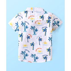 Babyhug Cotton Woven Half Sleeves Shirt & Denim Shorts Set With  Palm Tree Print - White & Blue