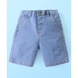 Babyhug Cotton Woven Half Sleeves Shirt & Denim Shorts Set With  Palm Tree Print - White & Blue