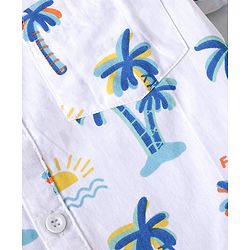 Babyhug Cotton Woven Half Sleeves Shirt & Denim Shorts Set With  Palm Tree Print - White & Blue