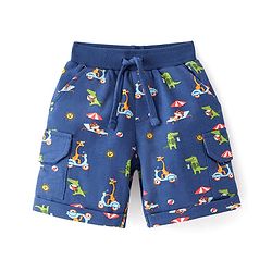 Babyhug Cotton Looper Knit Knee Length Croc Printed Shorts with Pockets - Navy Blue
