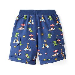 Babyhug Cotton Looper Knit Knee Length Croc Printed Shorts with Pockets - Navy Blue