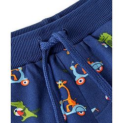 Babyhug Cotton Looper Knit Knee Length Croc Printed Shorts with Pockets - Navy Blue
