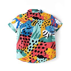 Babyhug 100% Cotton Woven Half Sleeves Abstract Print Shirt & Denim Shorts With Stretch- Multicolour