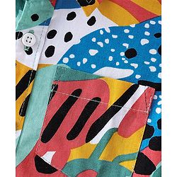 Babyhug 100% Cotton Woven Half Sleeves Abstract Print Shirt & Denim Shorts With Stretch- Multicolour