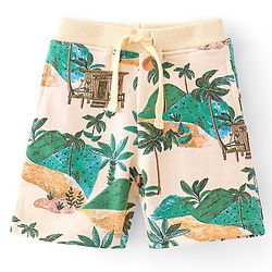 Babyhug Cotton Looper Knit Shorts Palm Tree Print - Multicolour