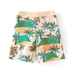 Babyhug Cotton Looper Knit Shorts Palm Tree Print - Multicolour