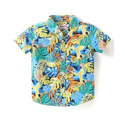 Babyhug Cotton Woven Half Sleeves Shirt & Denim Shorts Set With  Tropical Theme - Multicolor